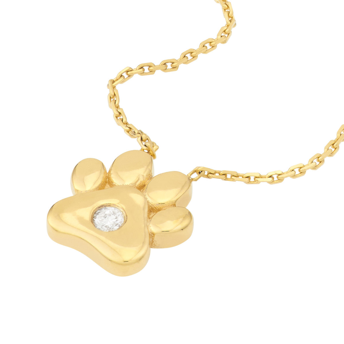 3pt Diamond Paw Pendant Necklace 14K Yellow Gold