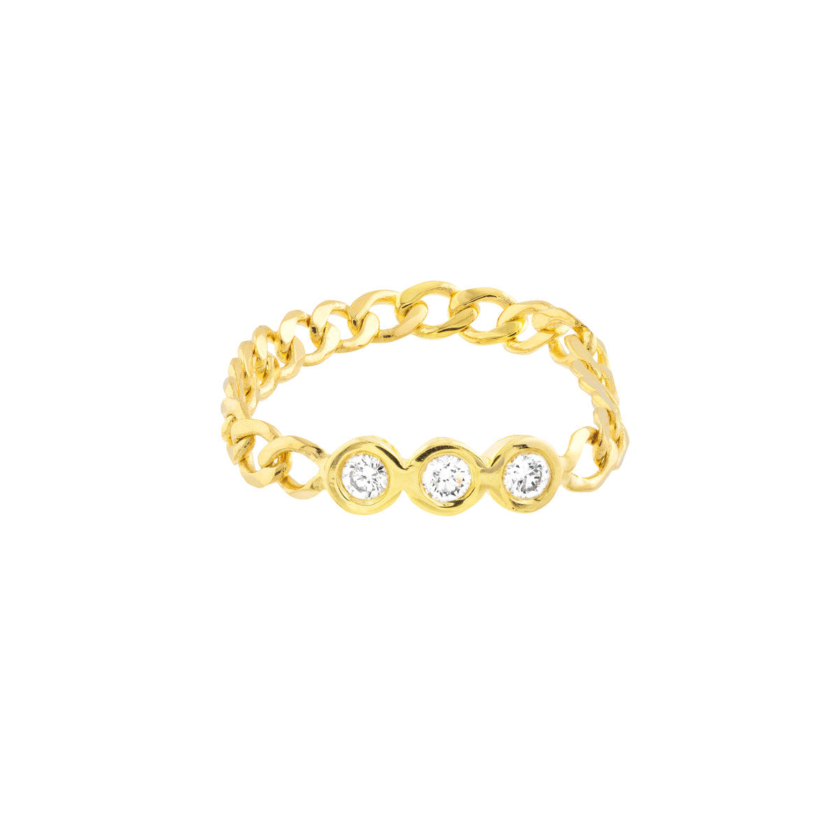 1/10tcw Diamond Trio Curb Chain Ring 14K Yellow Gold