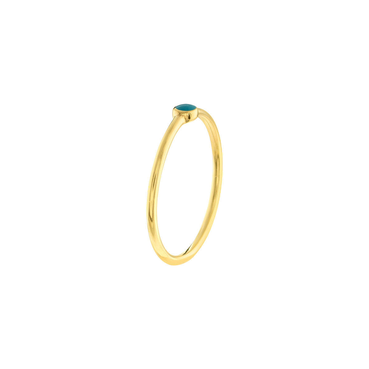 Turquoise Enamel Bezel Wire Ring 14K Yellow Gold