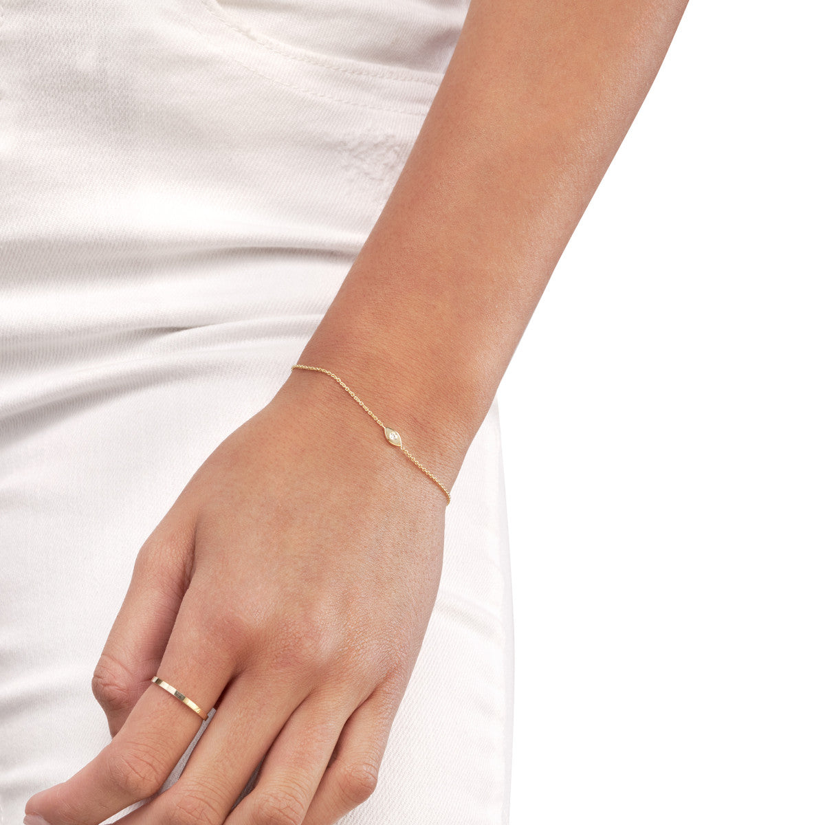 3pt Diamond Evil Eye Bolo Bracelet 14K Yellow Gold