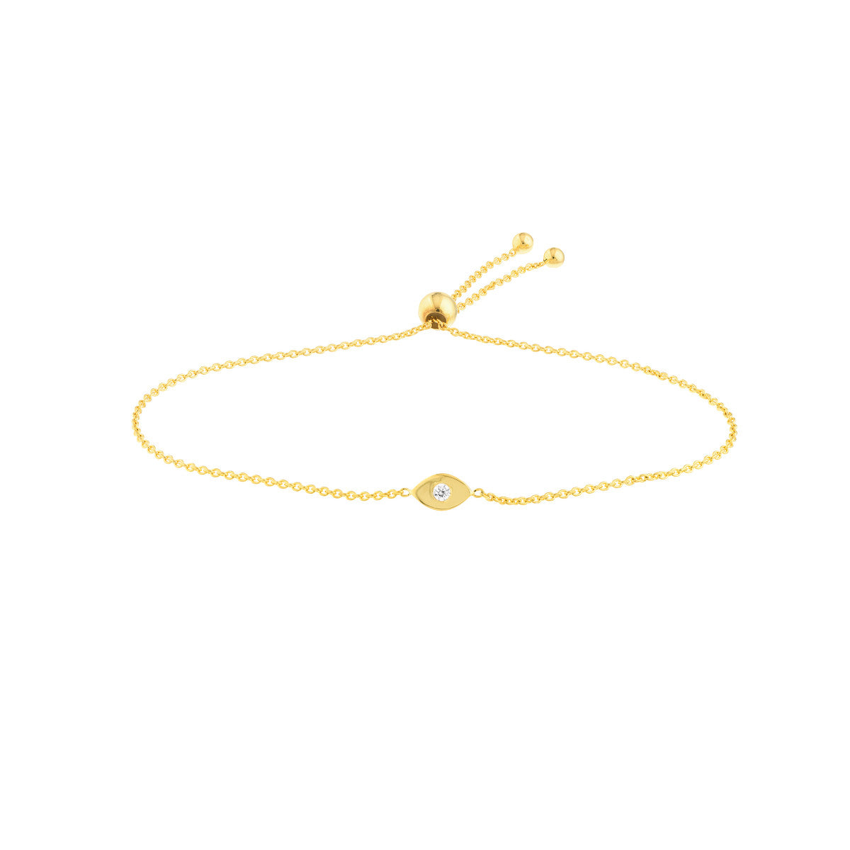 3pt Diamond Evil Eye Bolo Bracelet 14K Yellow Gold