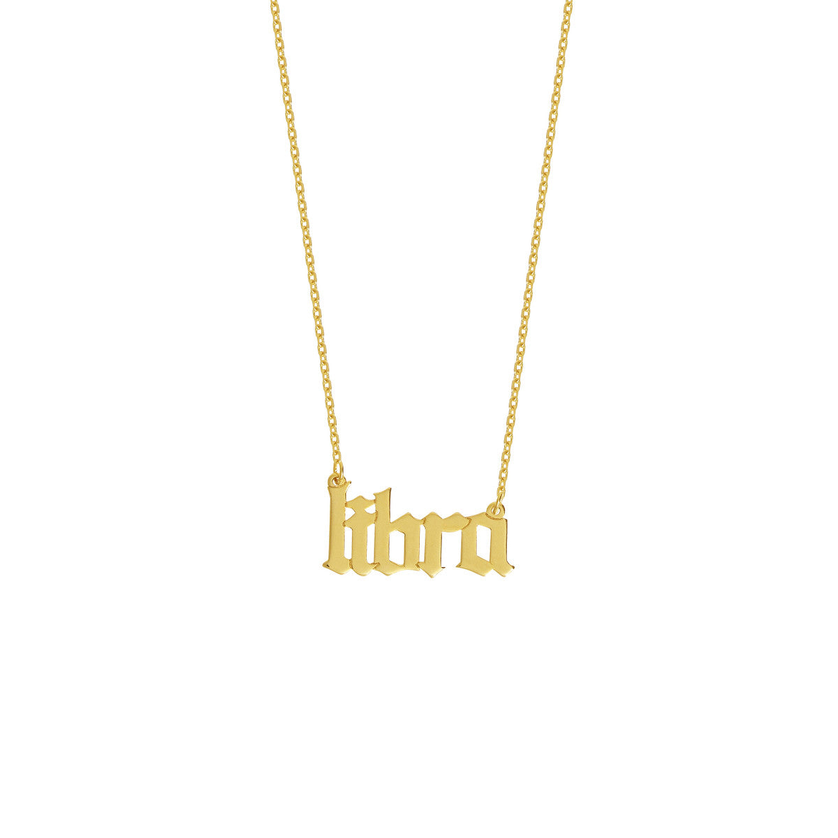 Gothic Libra Nameplate Necklace 14K Yellow Gold