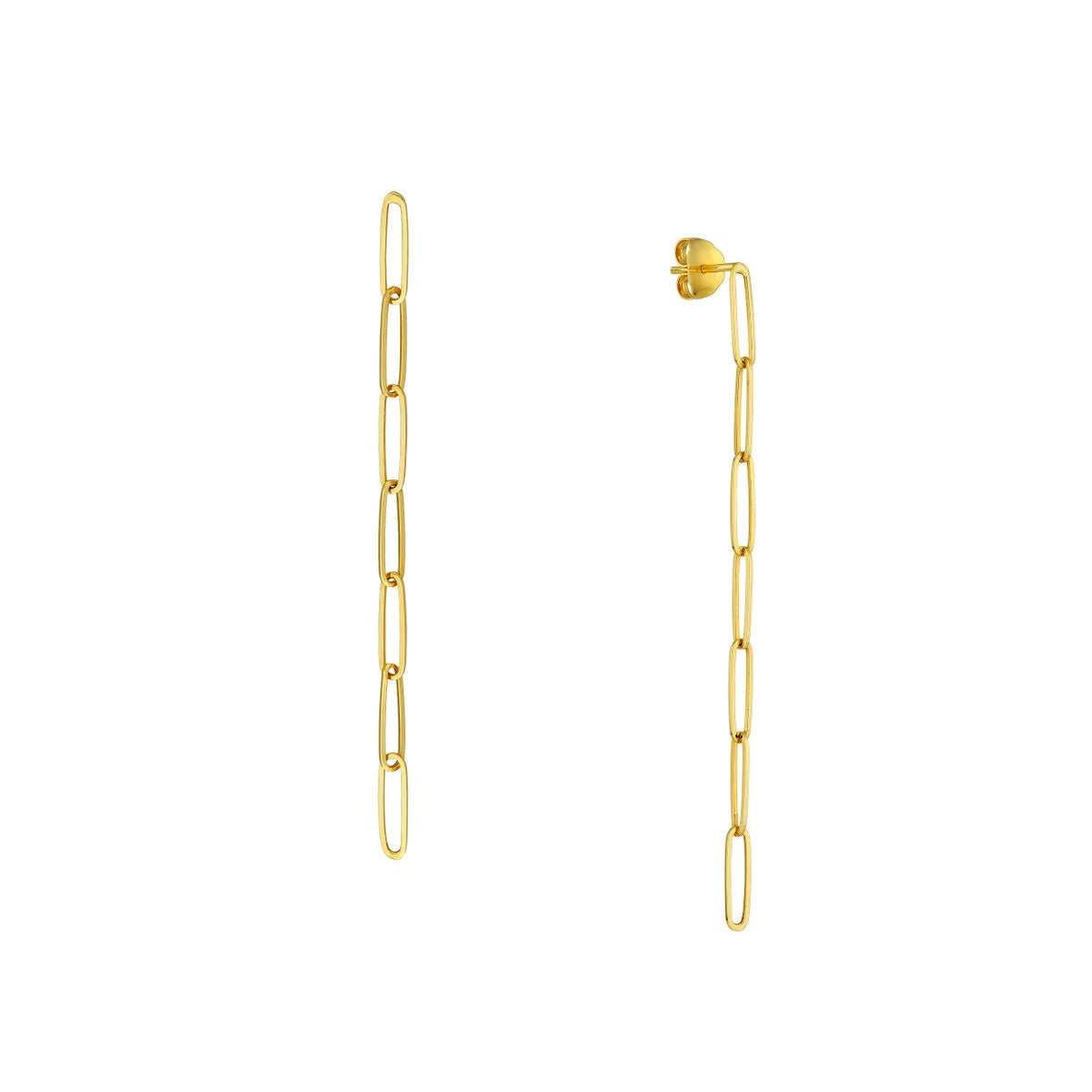 Long Paper Clip Dangle Earrings 14K Yellow Gold