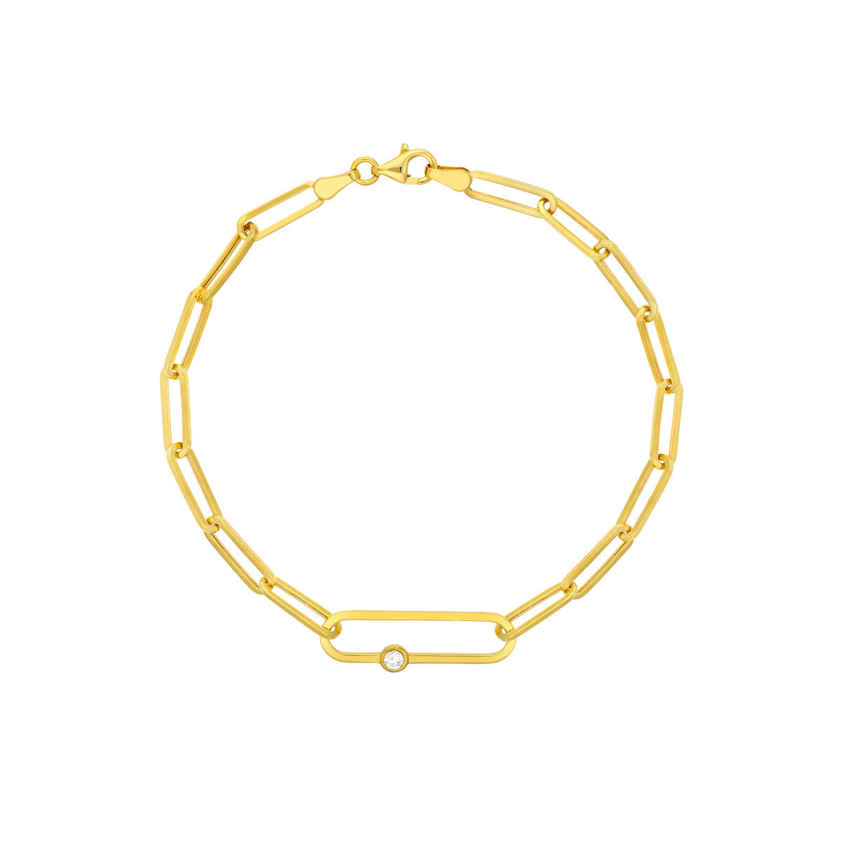 Paper Clip Diamond Bracelet 14K Yellow Gold