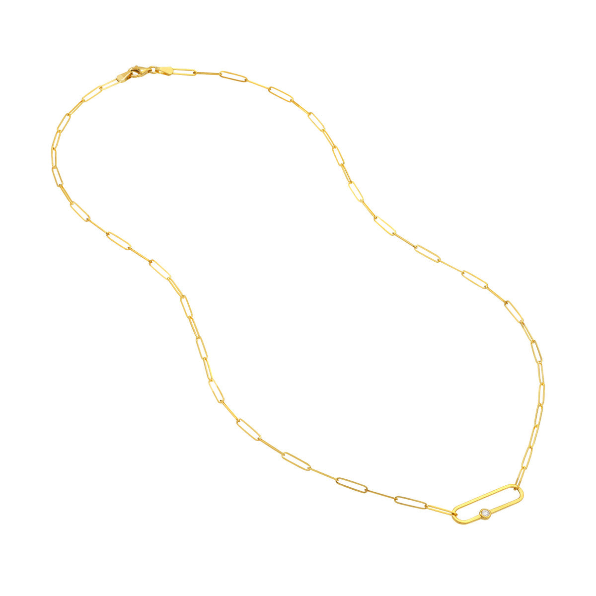 Diamond Paper Clip Necklace 14K Yellow Gold