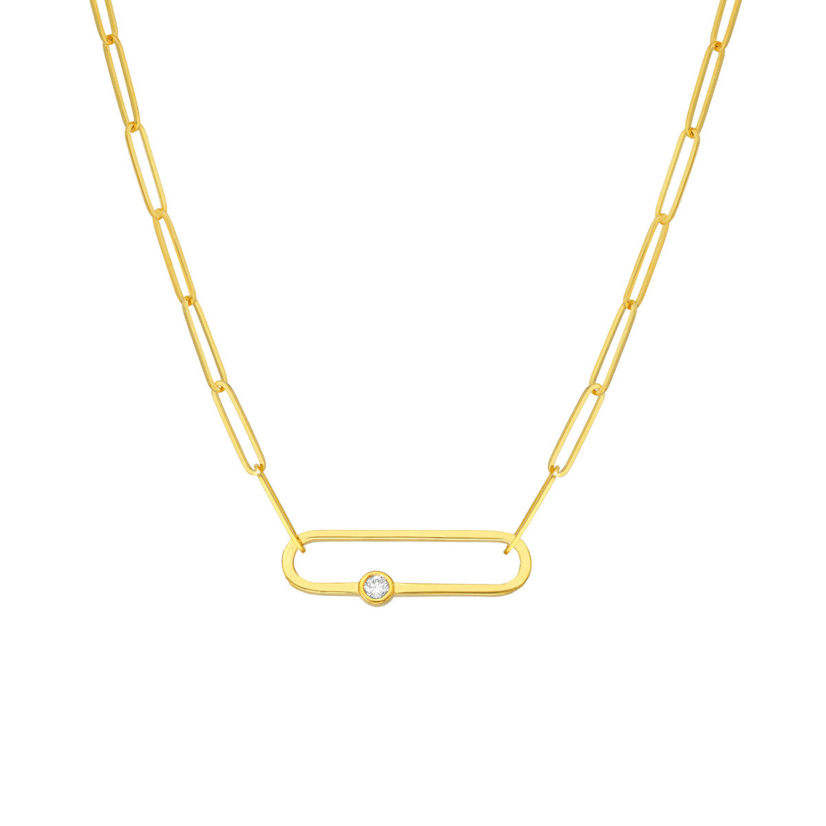 Diamond Paper Clip Necklace 14K Yellow Gold