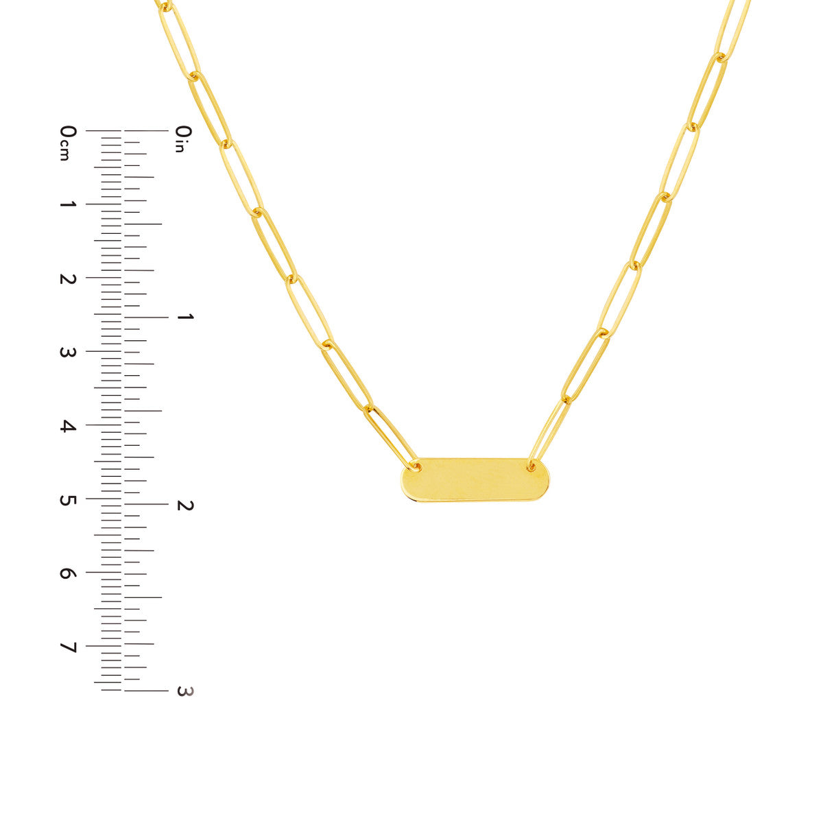 Paper Clip Necklace w/Rounded Engravable Bar 14K Yellow Gold