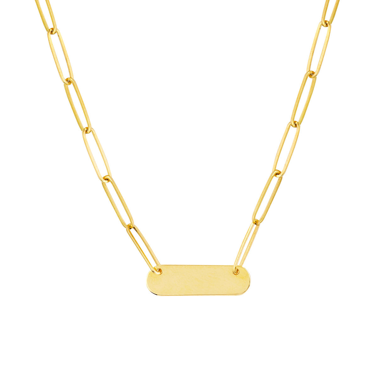Paper Clip Necklace w/Rounded Engravable Bar 14K Yellow Gold