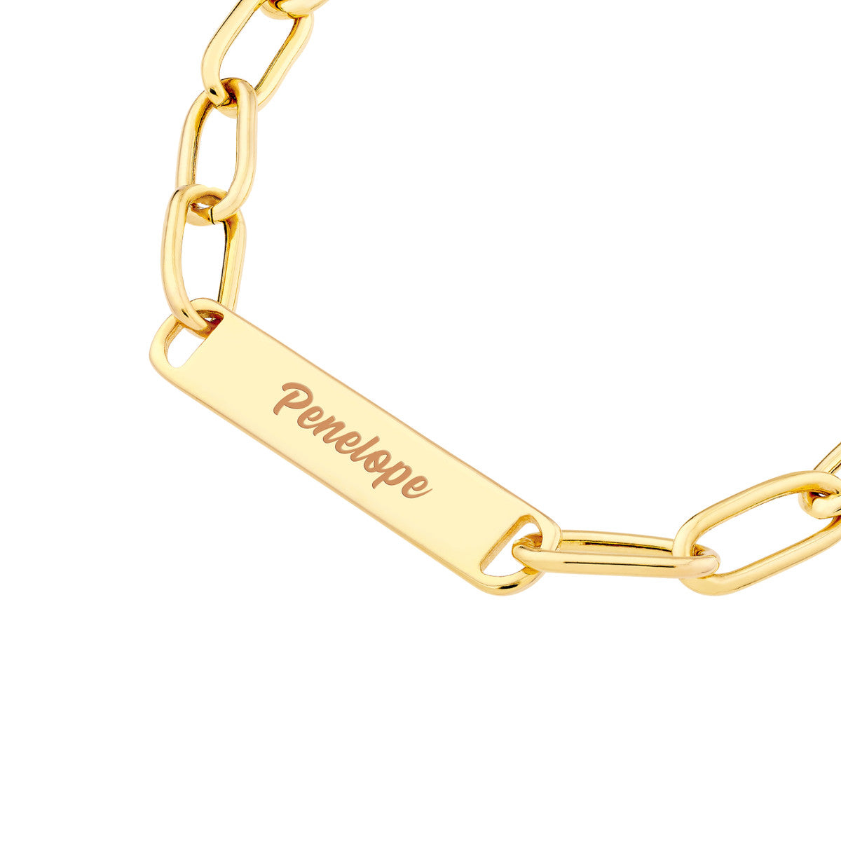 Paper Clip Chain w/Engravable ID Bar 14K Yellow Gold
