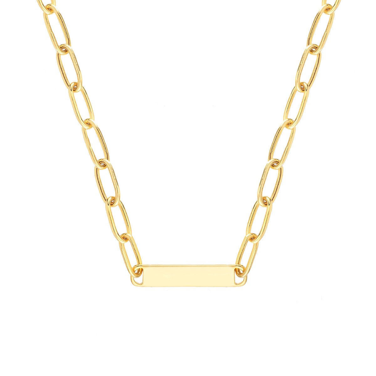 Paper Clip Chain w/Engravable ID Bar 14K Yellow Gold