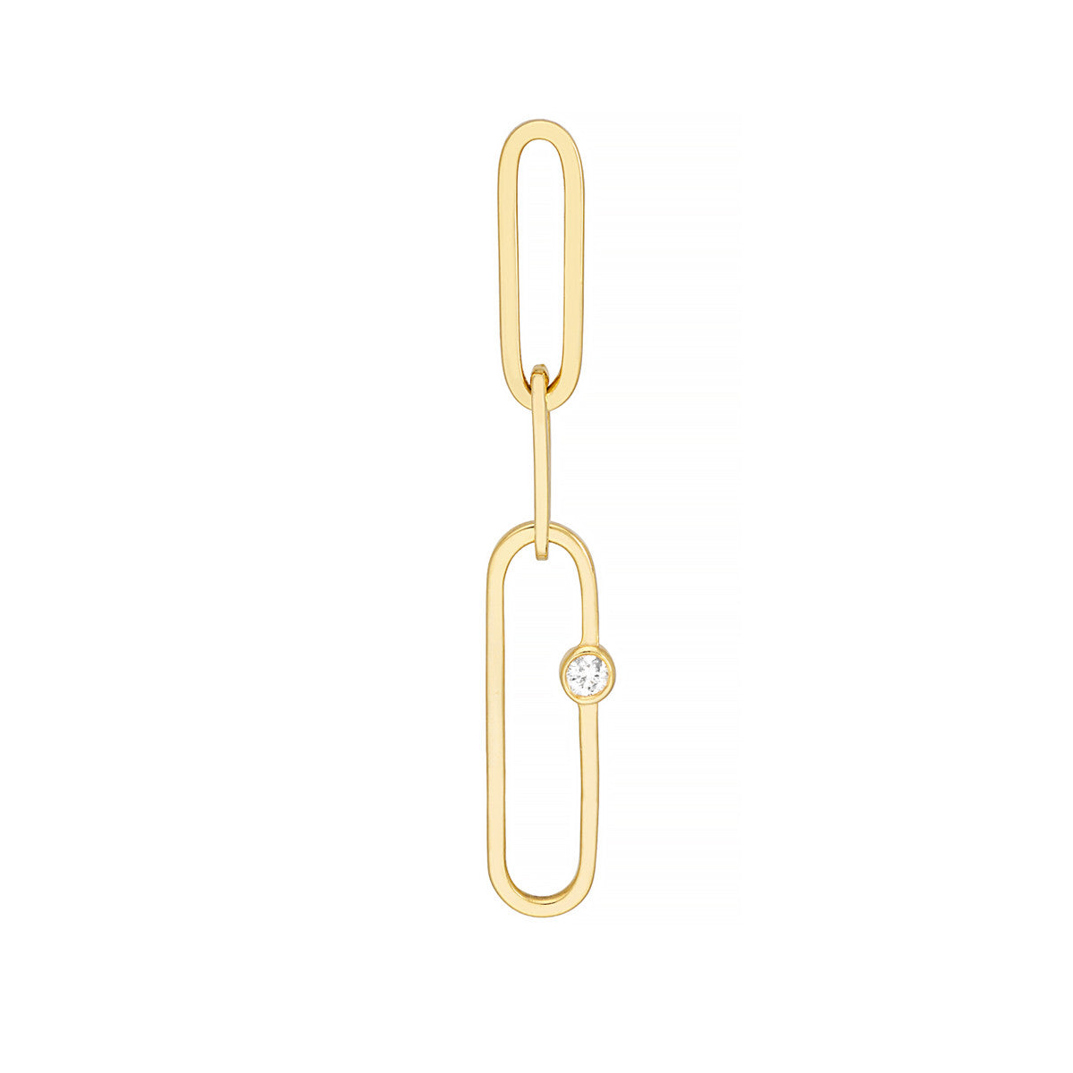 Diamond Paper Clip Dangle Earrings 14K Yellow Gold