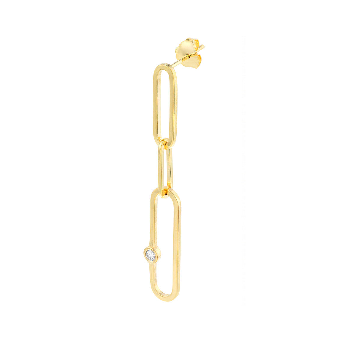 Diamond Paper Clip Dangle Earrings 14K Yellow Gold