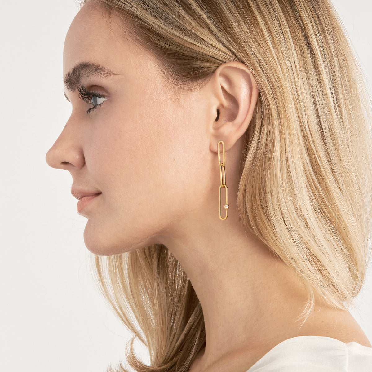 Diamond Paper Clip Dangle Earrings 14K Yellow Gold