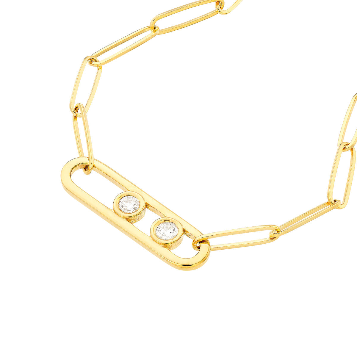 Twin Diamond Paper Clip Necklace 14K Yellow Gold
