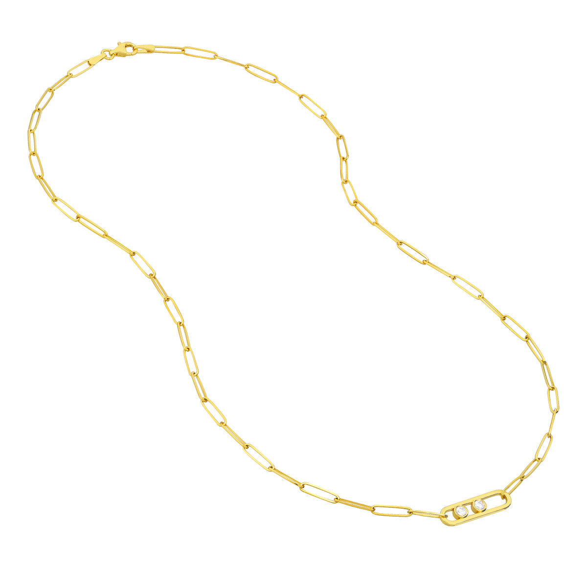 Twin Diamond Paper Clip Necklace 14K Yellow Gold