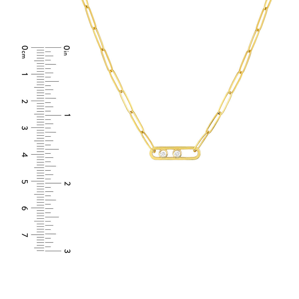 Twin Diamond Paper Clip Necklace 14K Yellow Gold