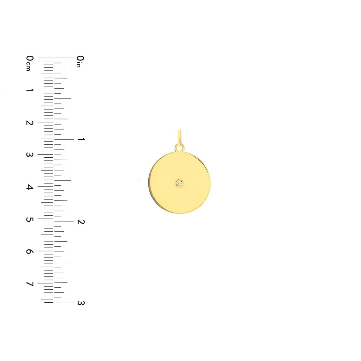 Center Diamond Disk Charm 14K Yellow Gold