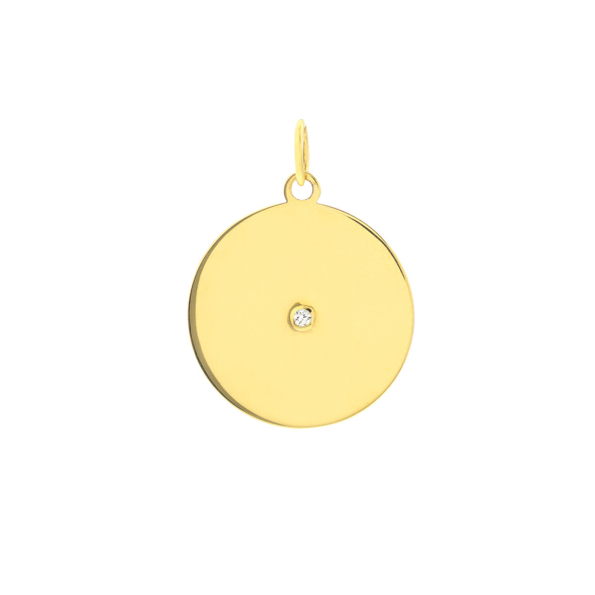 Center Diamond Disk Charm 14K Yellow Gold