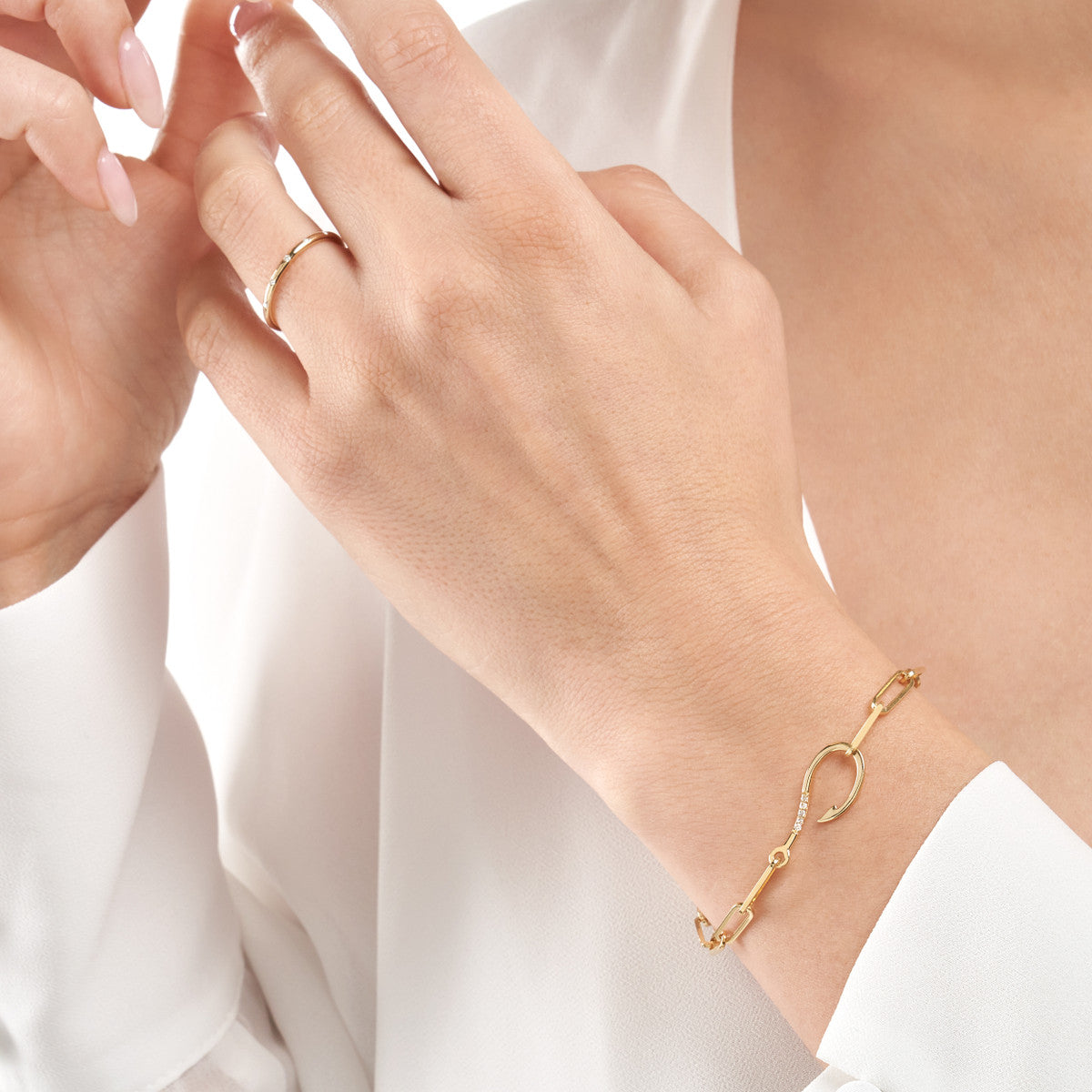Multi-Clasp Paper Clip Link Bracelet 14K Yellow Gold