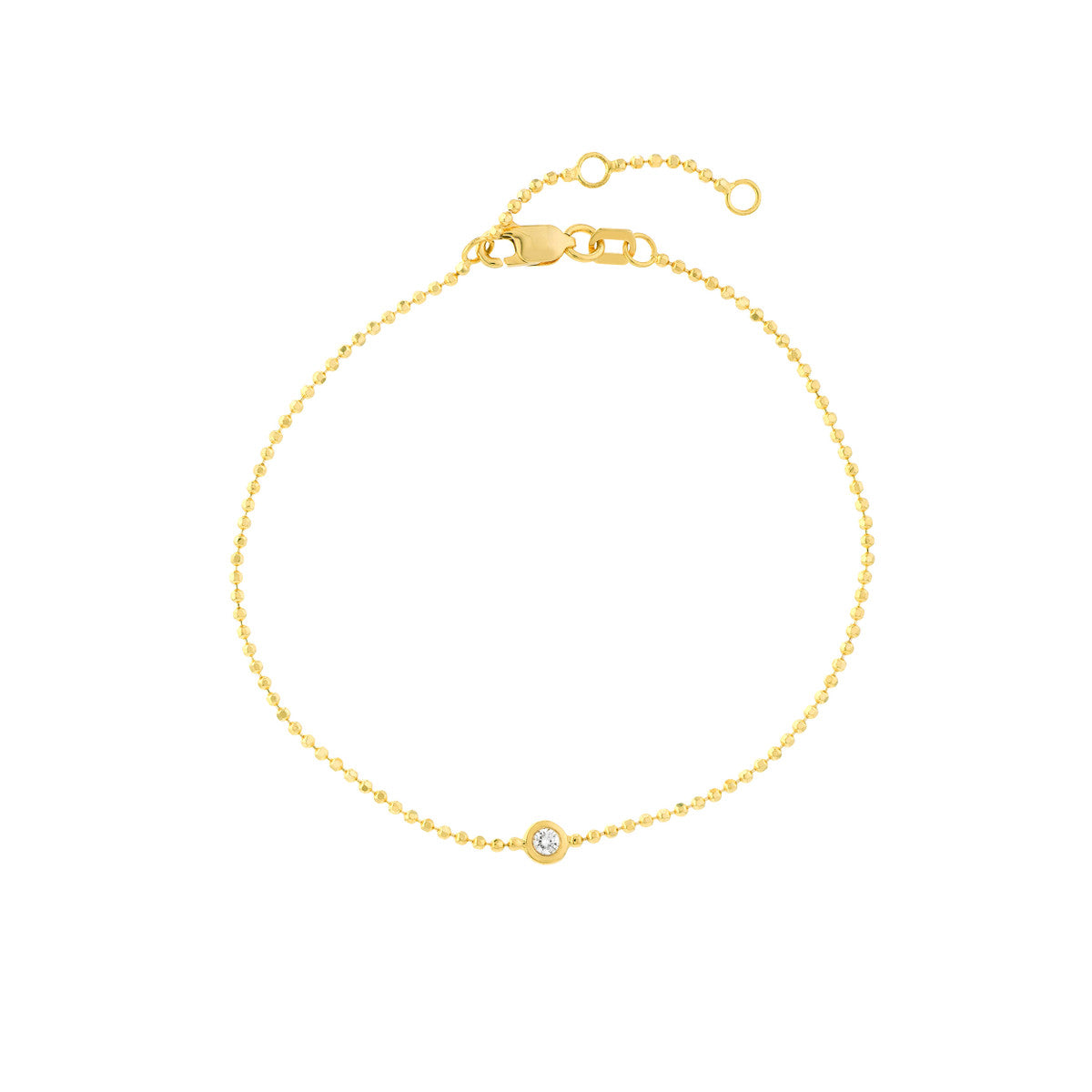 Adjustable Diamond Cut Beaded Chain Bracelet 14K Yellow Gold