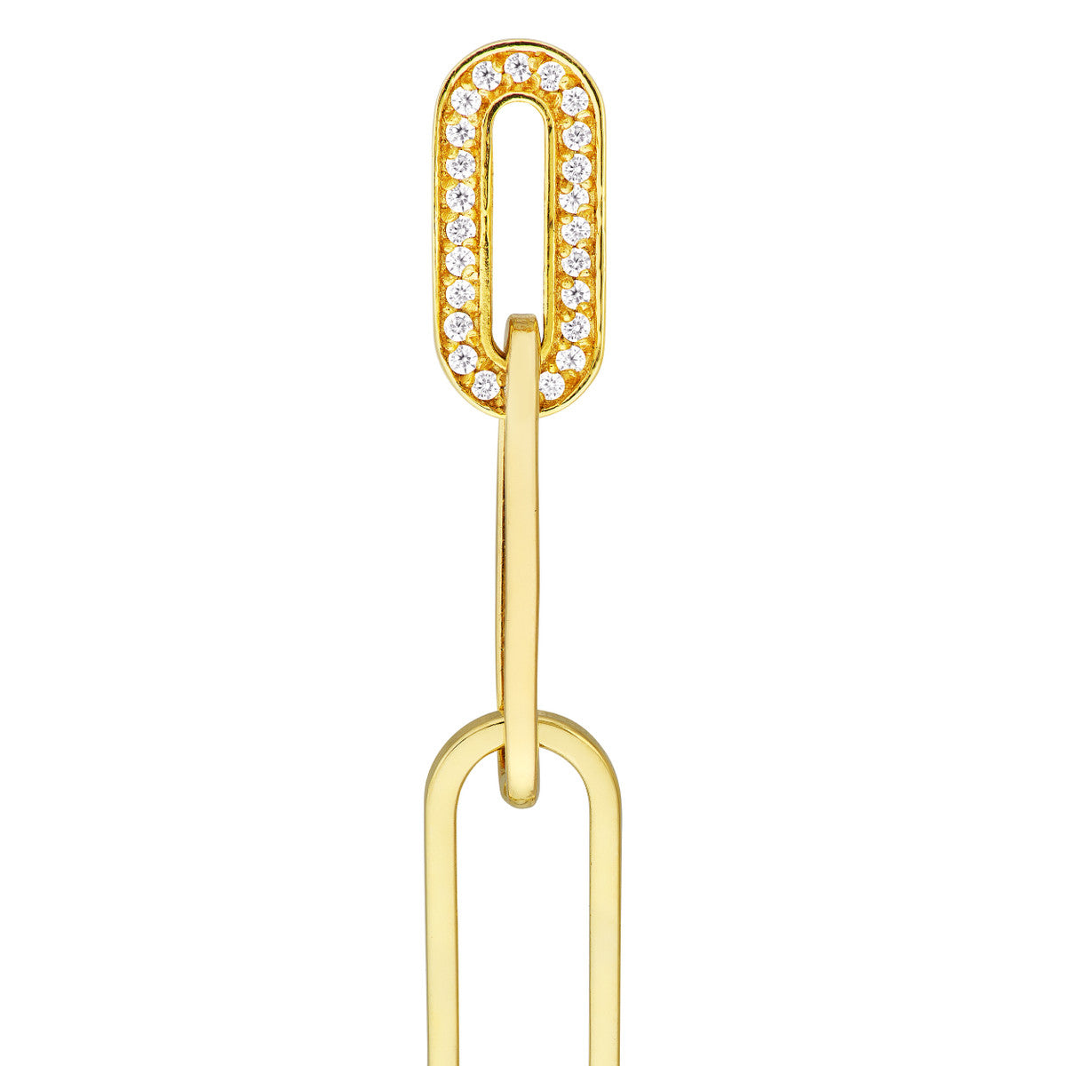 Diamond-trim Paper Clip Drop Post Earring 14K Yellow Gold