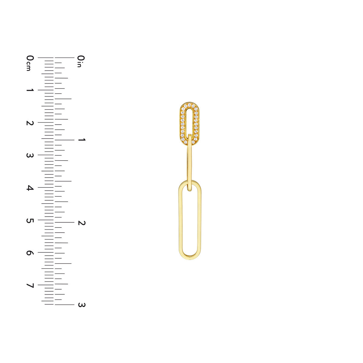 Diamond-trim Paper Clip Drop Post Earring 14K Yellow Gold