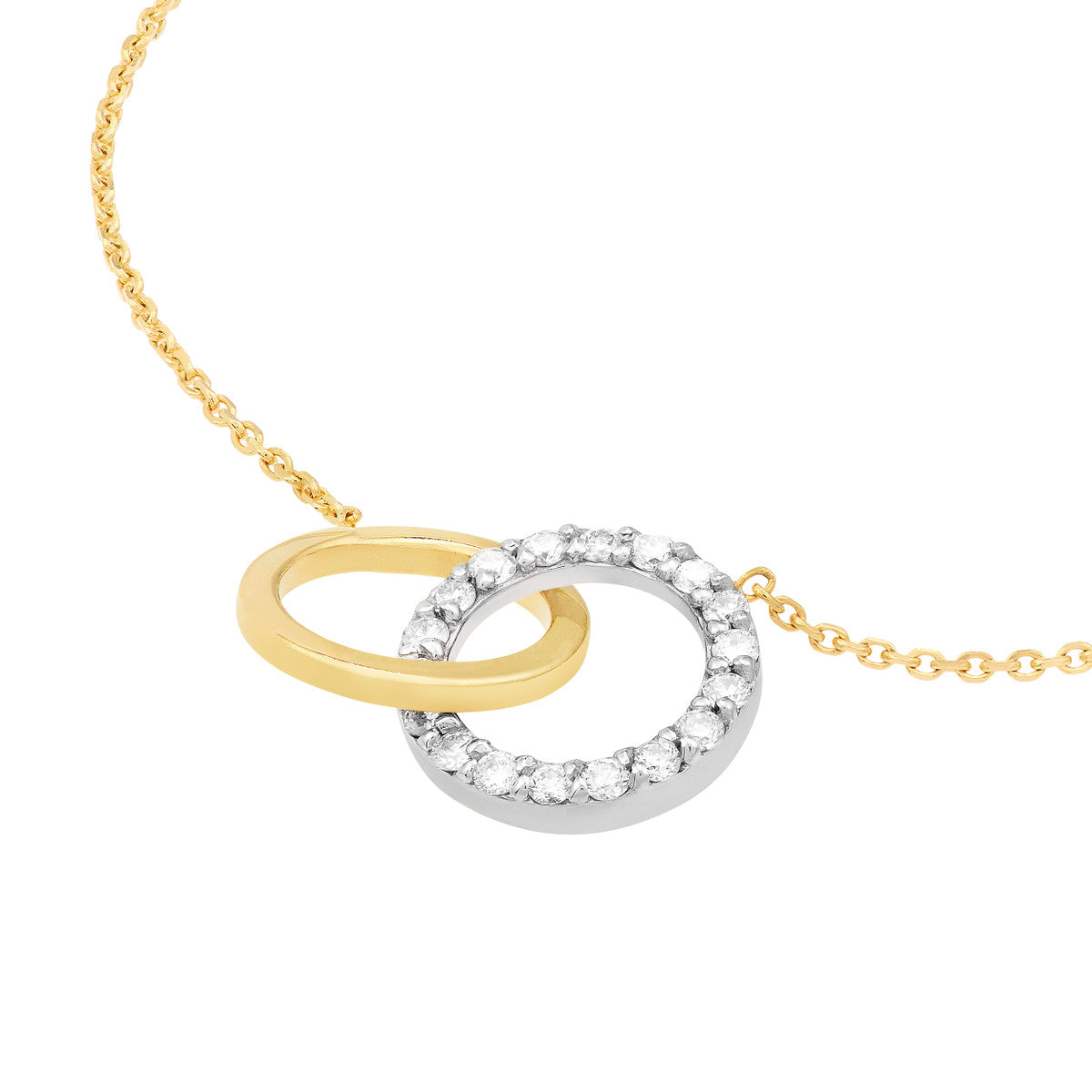 Intertwined Two-Toned Diamond Circles Necklace 14K Two-Tone Gold