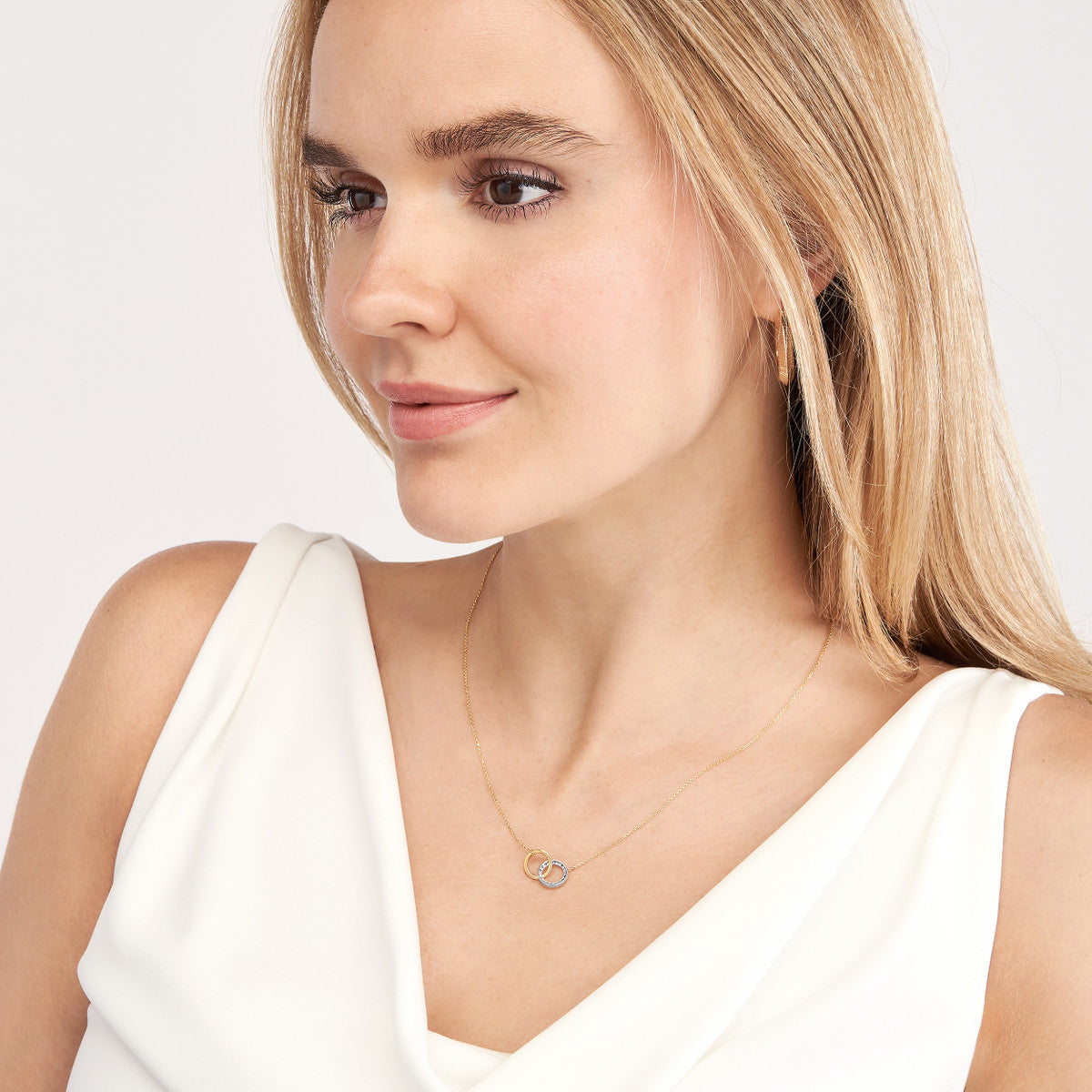 Intertwined Two-Toned Diamond Circles Necklace 14K Two-Tone Gold