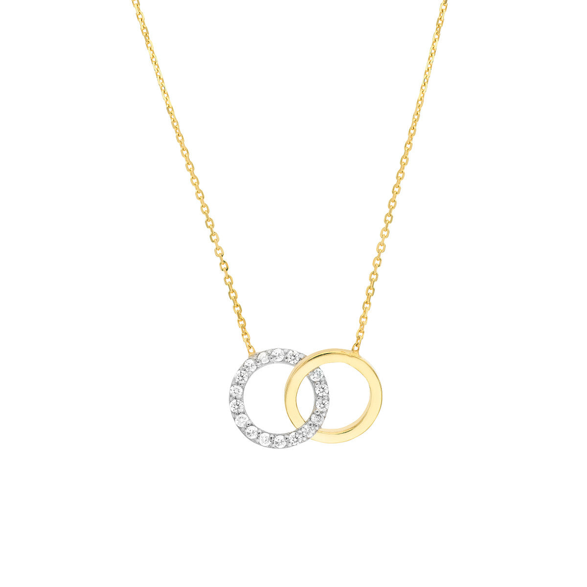 Intertwined Two-Toned Diamond Circles Necklace 14K Two-Tone Gold