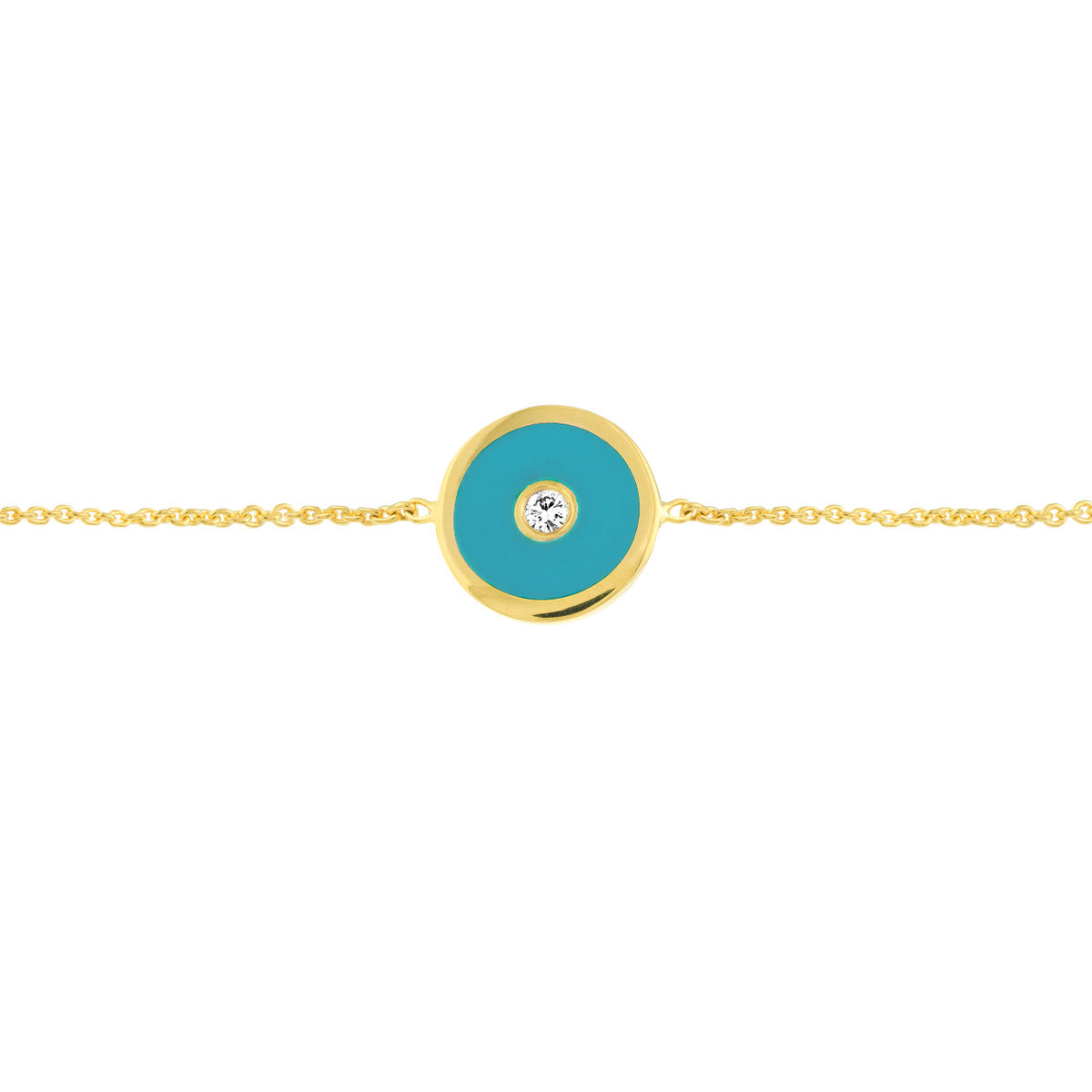 Blue Enamel Round Evil Eye Bolo Bracelet 14K Yellow Gold