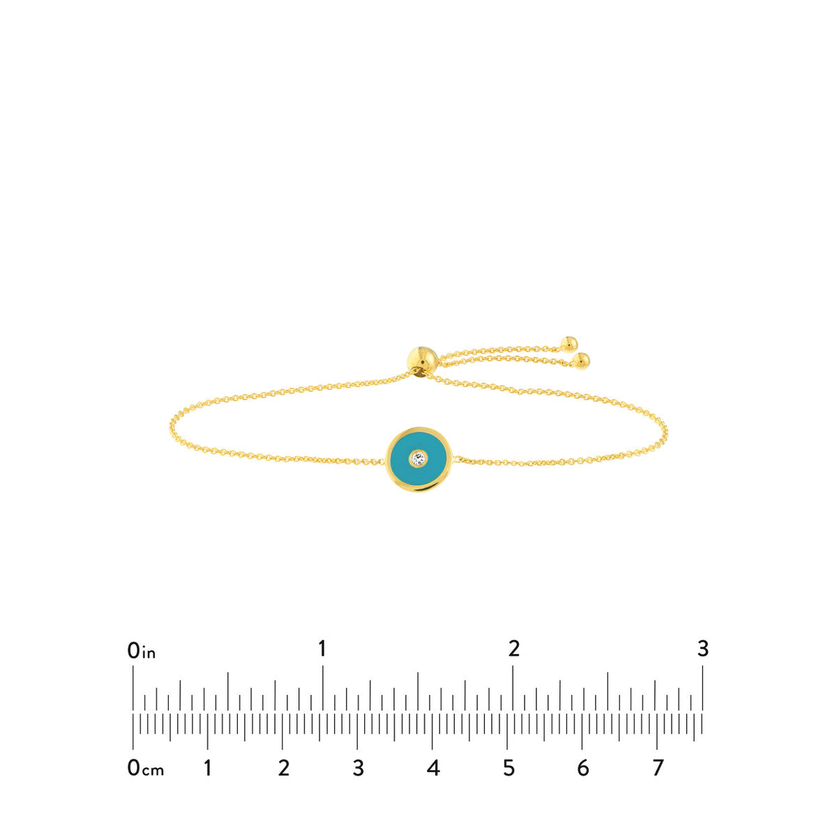 Blue Enamel Round Evil Eye Bolo Bracelet 14K Yellow Gold