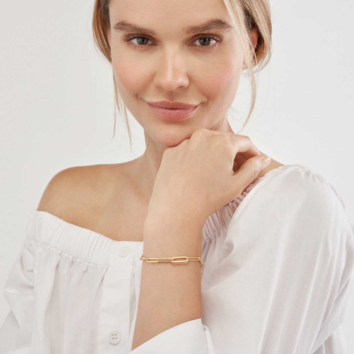 Multi-Clasp Paper Clip Link Bracelet 14K Yellow Gold