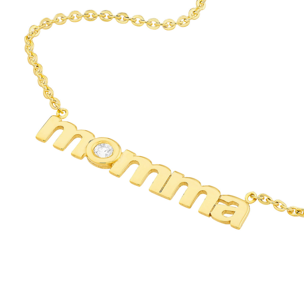3pt Diamond Lowercase Momma Necklace 14K Yellow Gold