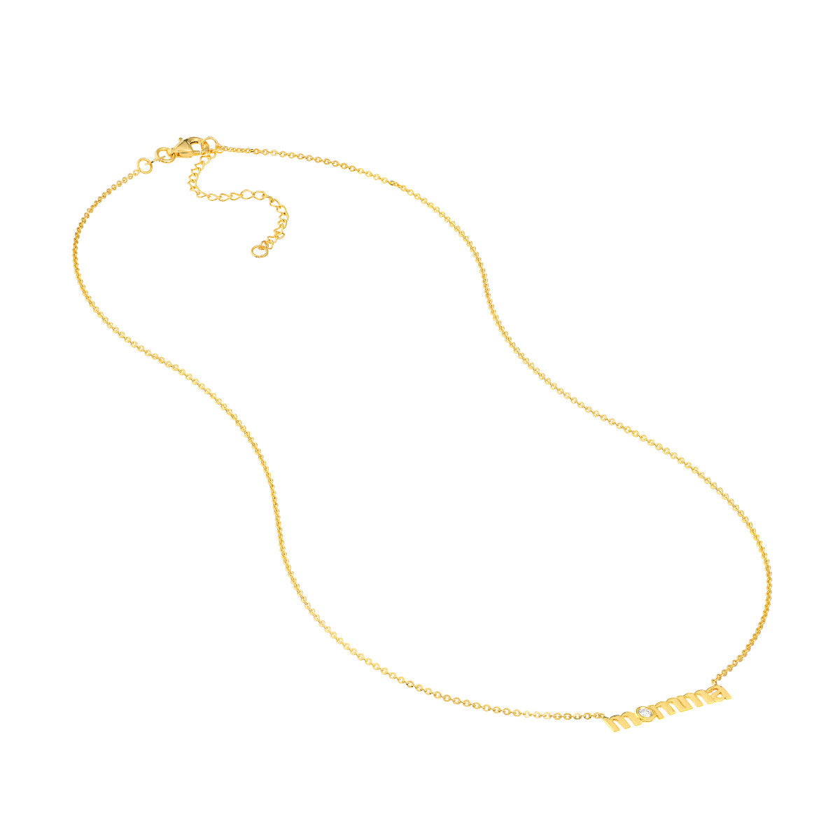 3pt Diamond Lowercase Momma Necklace 14K Yellow Gold