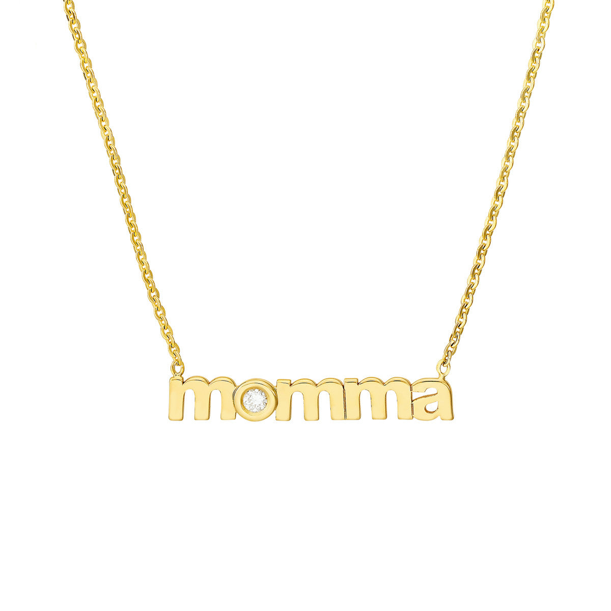 3pt Diamond Lowercase Momma Necklace 14K Yellow Gold