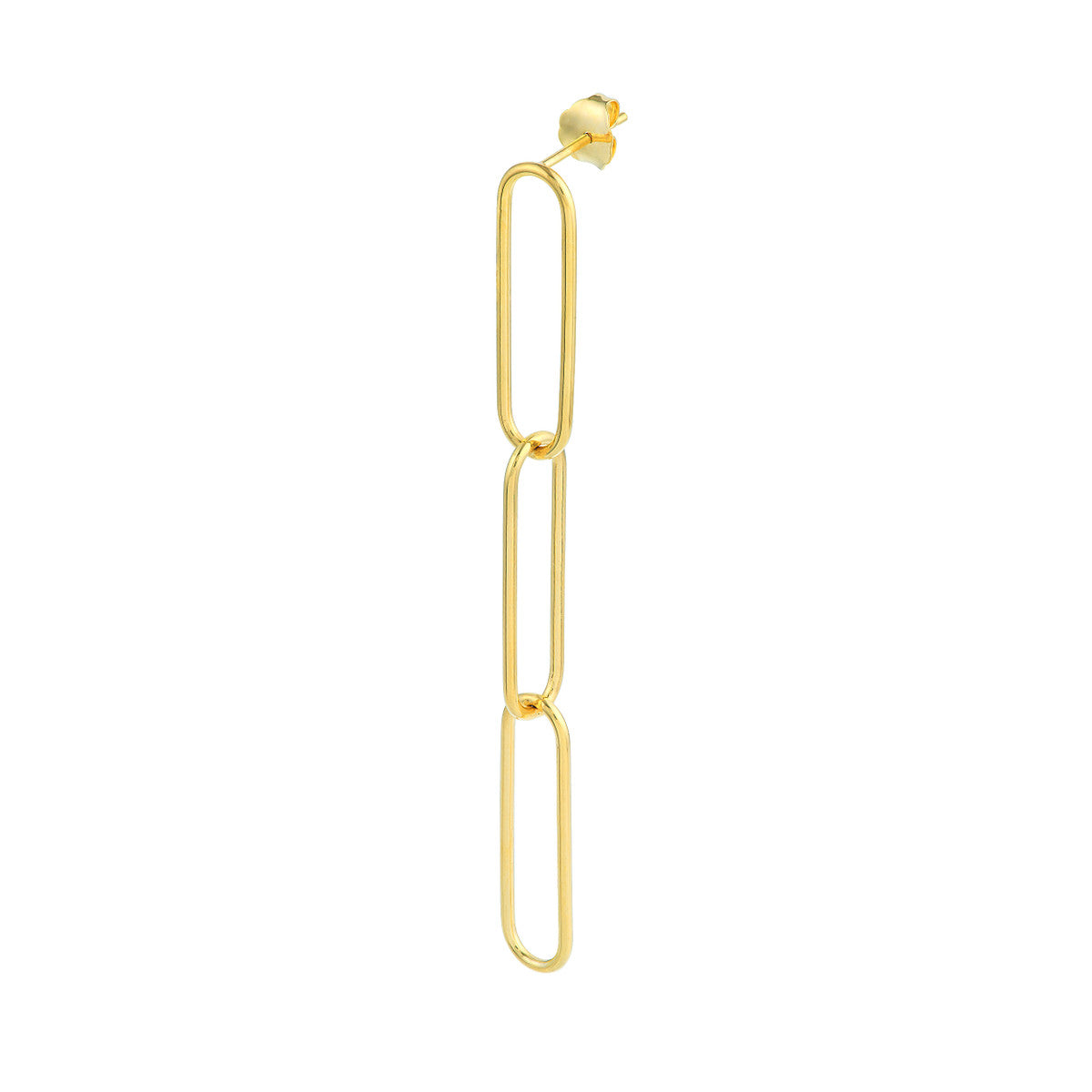 Three Link Paper Clip Dangle Earrings 14K Yellow Gold