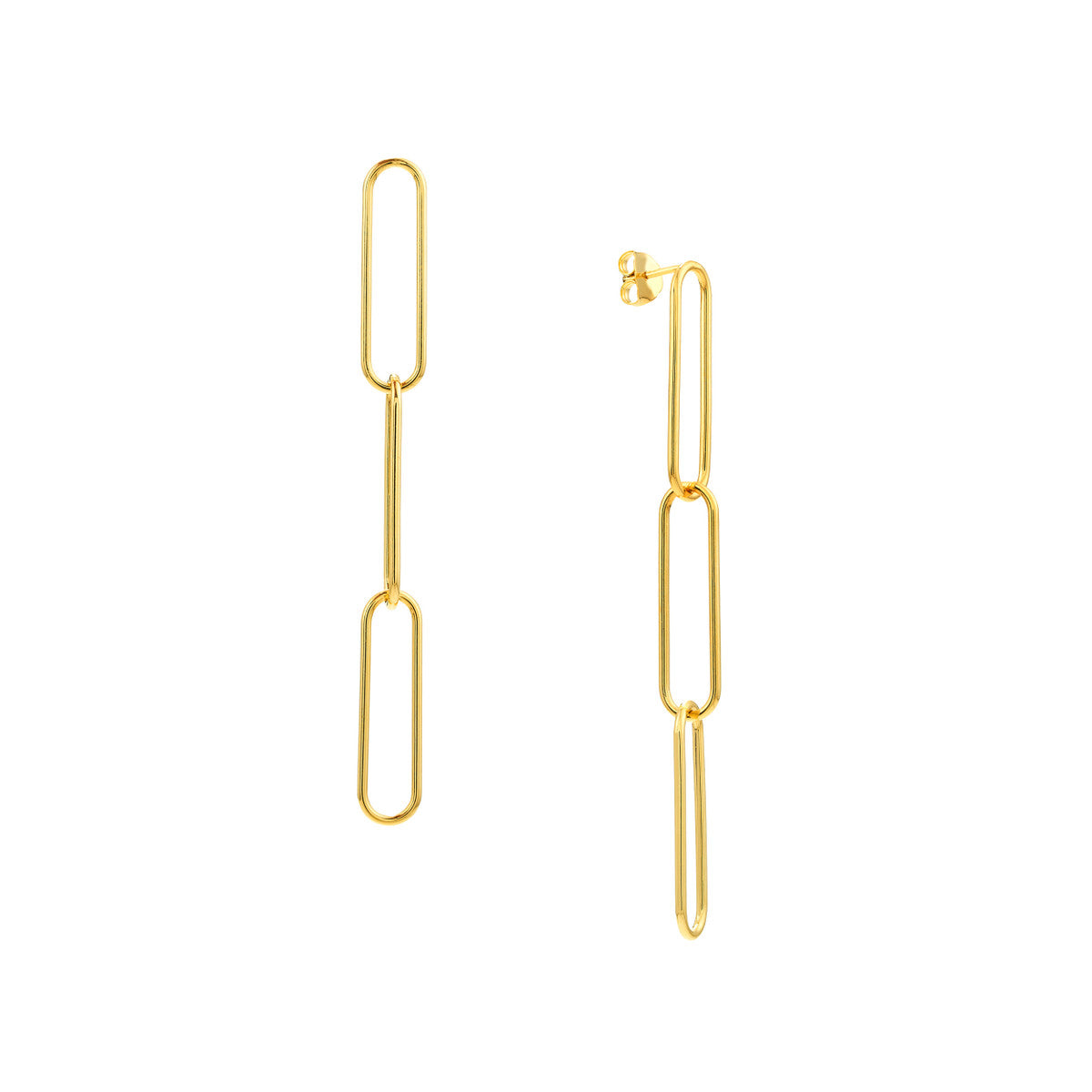 Three Link Paper Clip Dangle Earrings 14K Yellow Gold