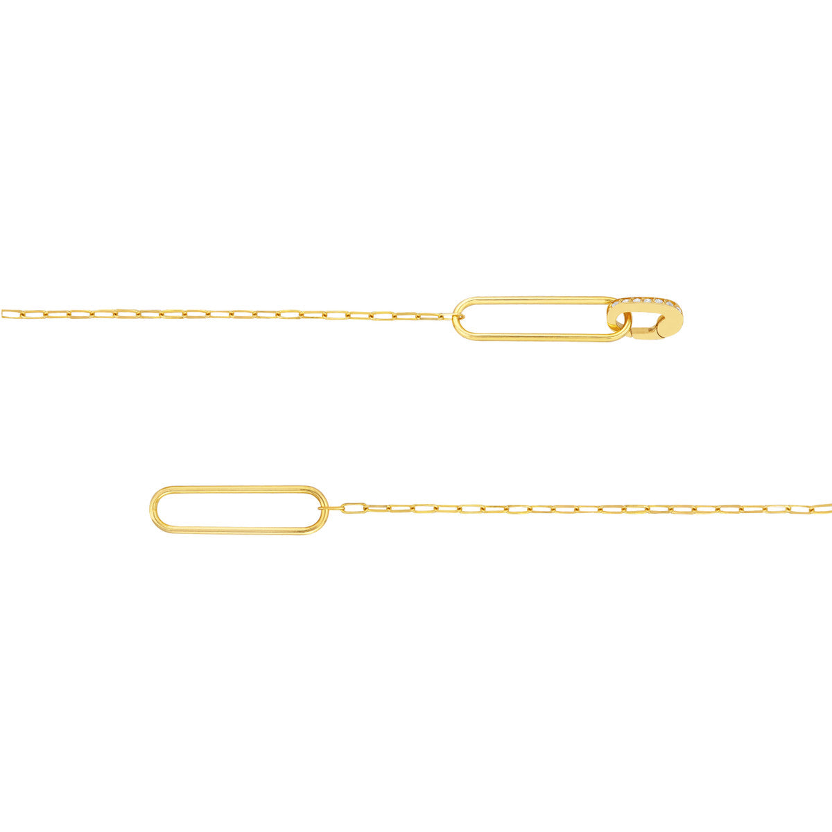 Mini Diamond Pushlock Paper Clip Chain Bracelet 14K Yellow Gold