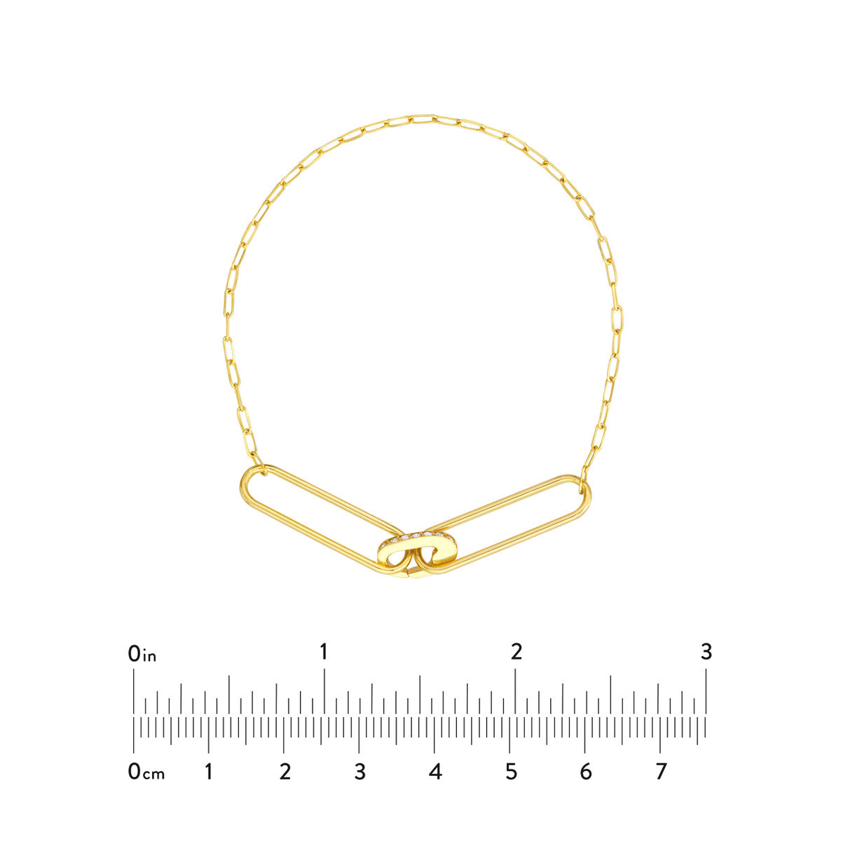 Mini Diamond Pushlock Paper Clip Chain Bracelet 14K Yellow Gold