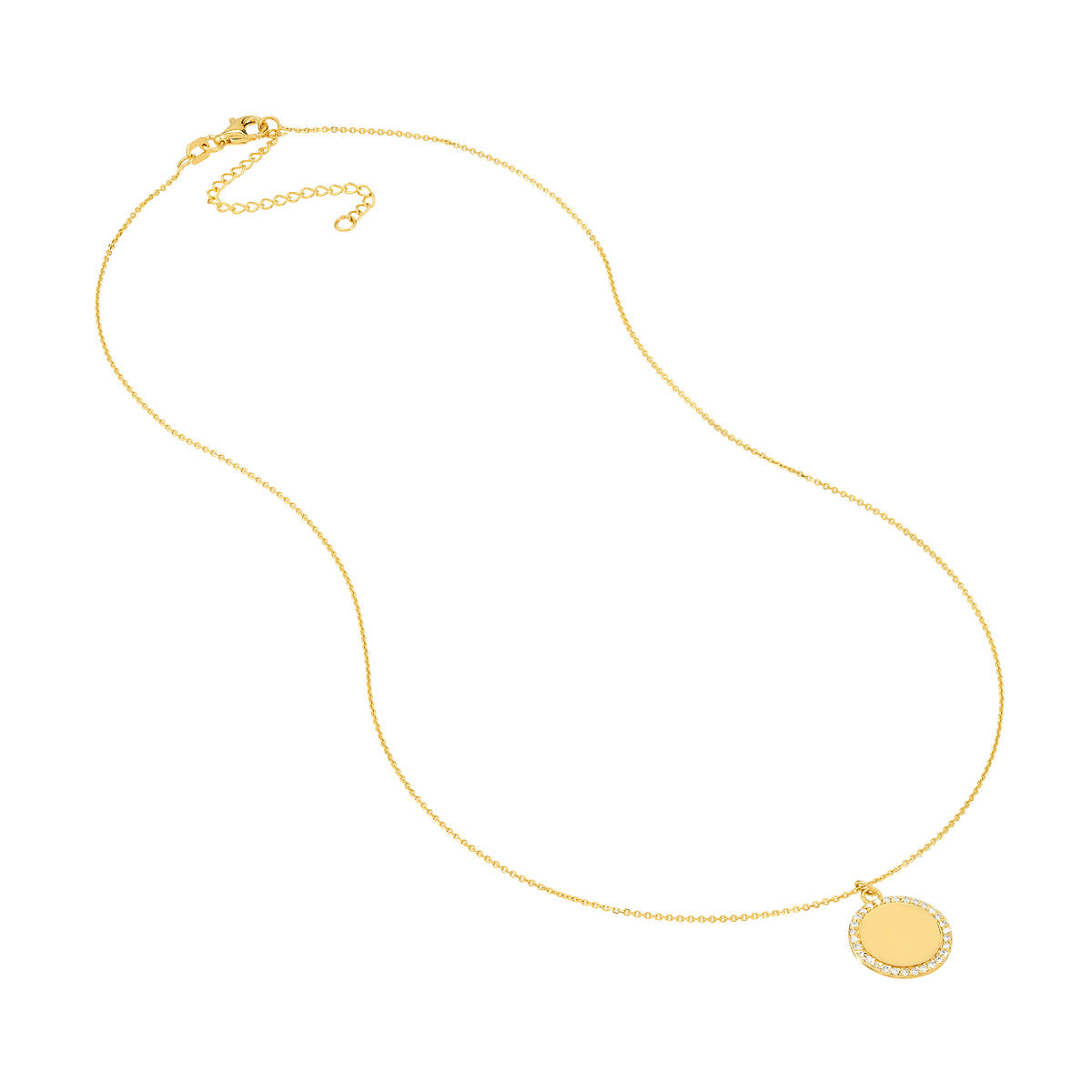 Diamond Framed Engravable Disk Necklace 14K Yellow Gold