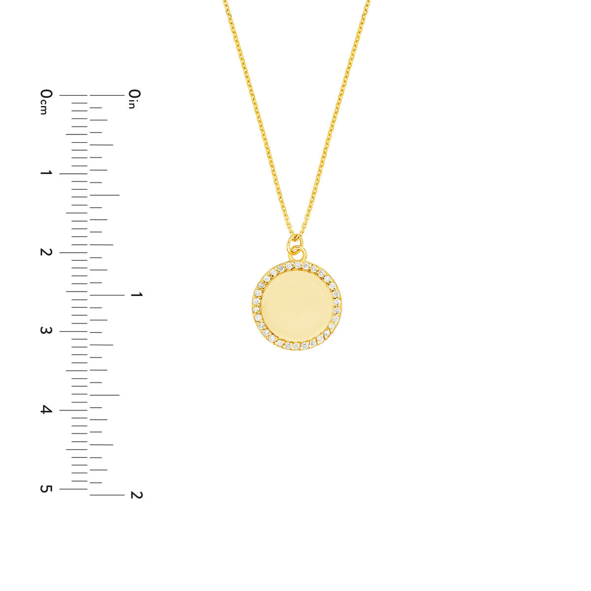 Diamond Framed Engravable Disk Necklace 14K Yellow Gold