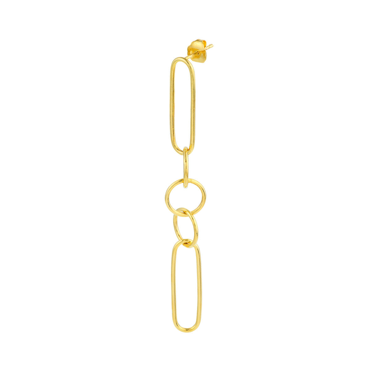 Paper Clip & Circle Link Dangle Earrings 14K Yellow Gold