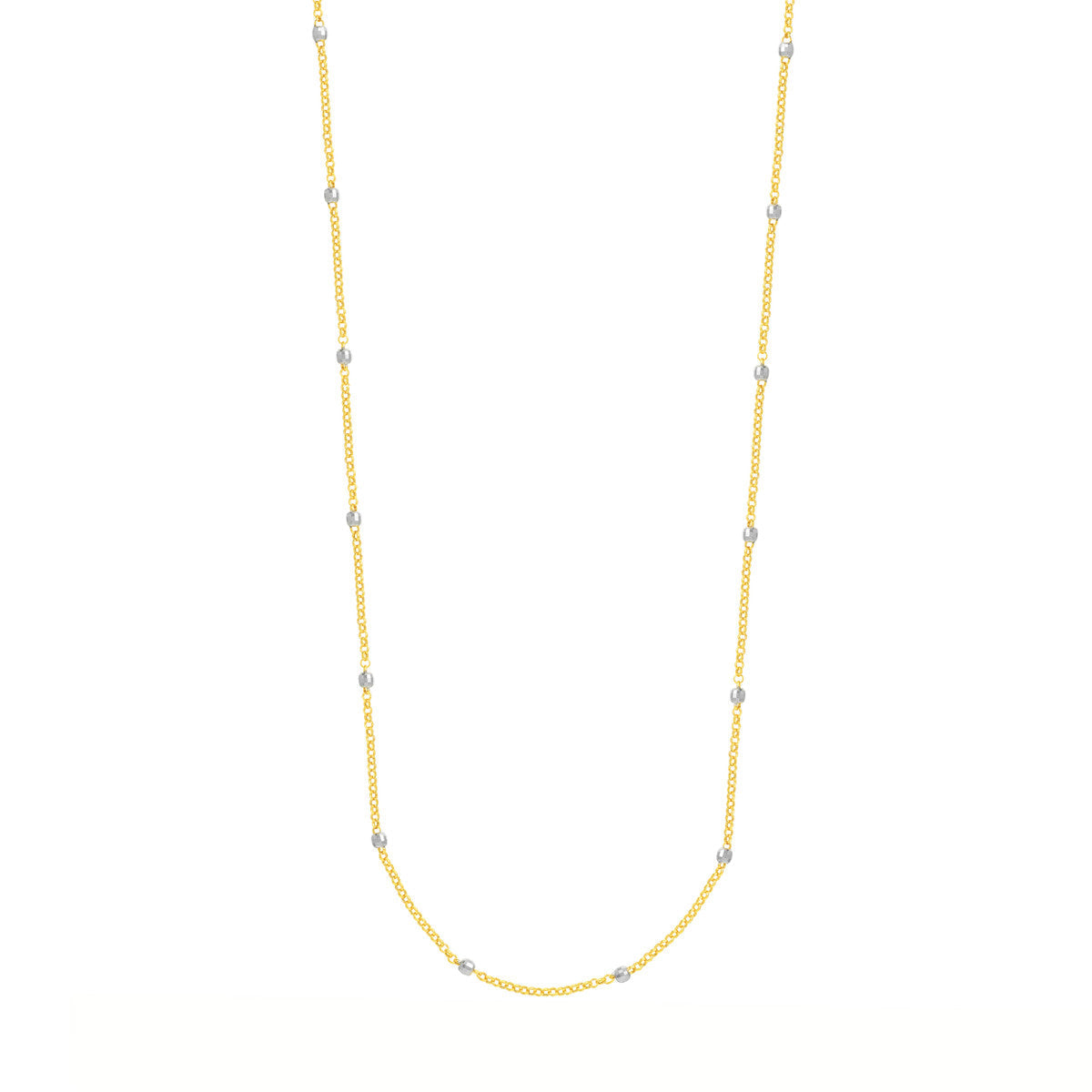 Long & Lovely D/C Bead Station Necklace 14K Gold
