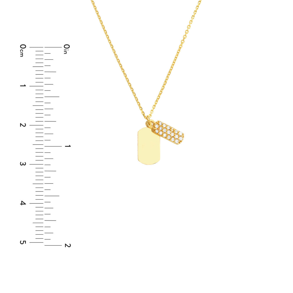 Mini Double Dog Tag with Diamonds Necklace 14K Yellow Gold
