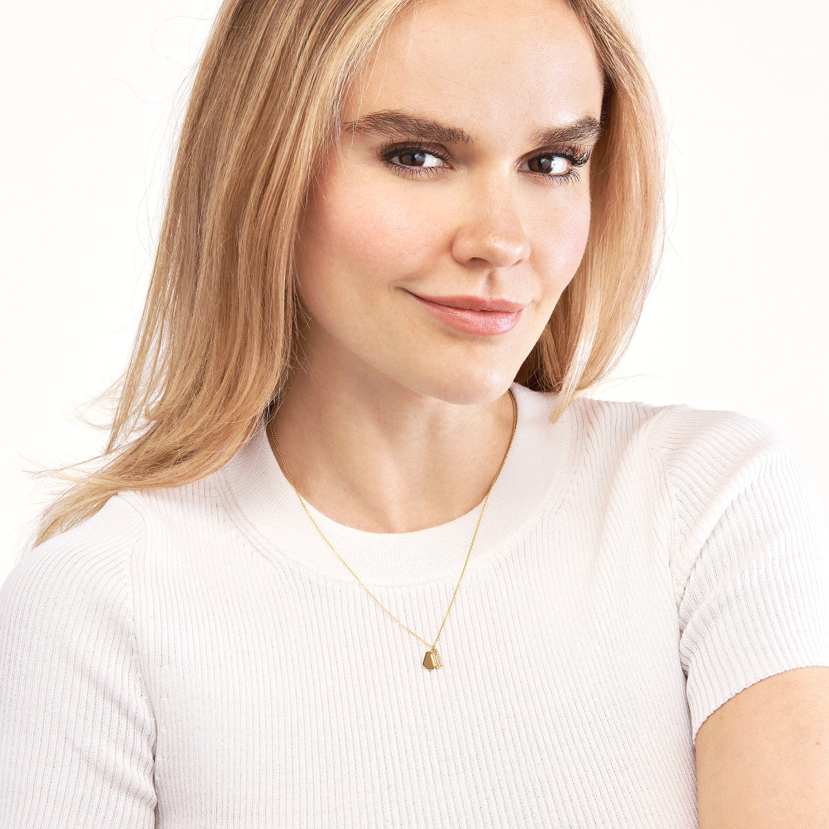 Mini Double Dog Tag with Diamonds Necklace 14K Yellow Gold