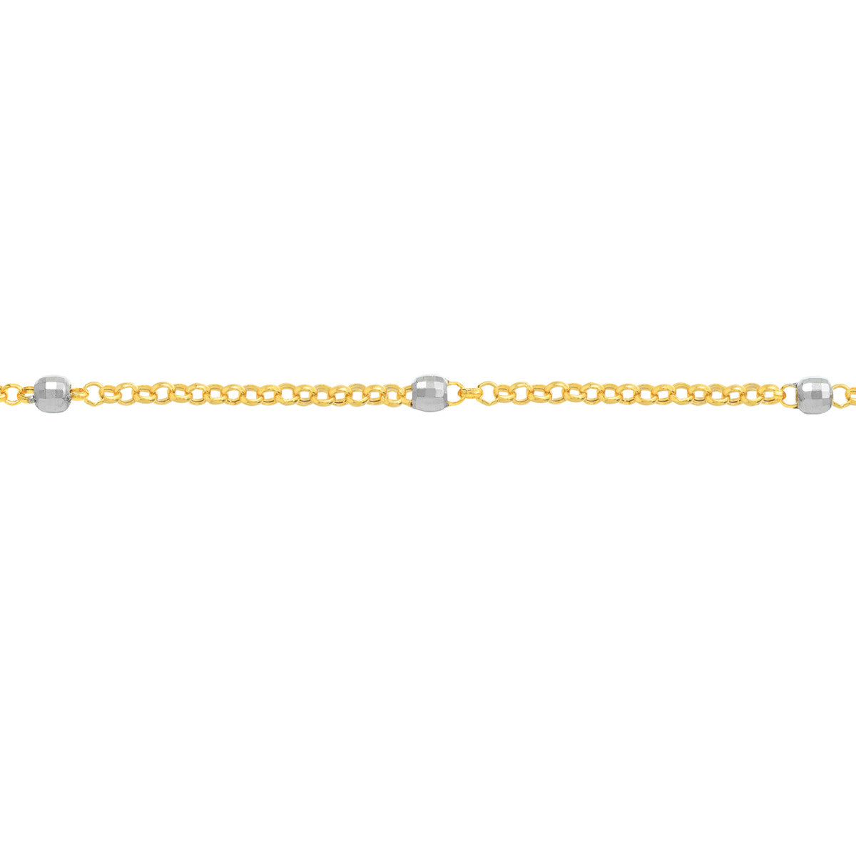 Two-Tone Disco Bead Rolo Chain Bracelet 14K Yellow Gold