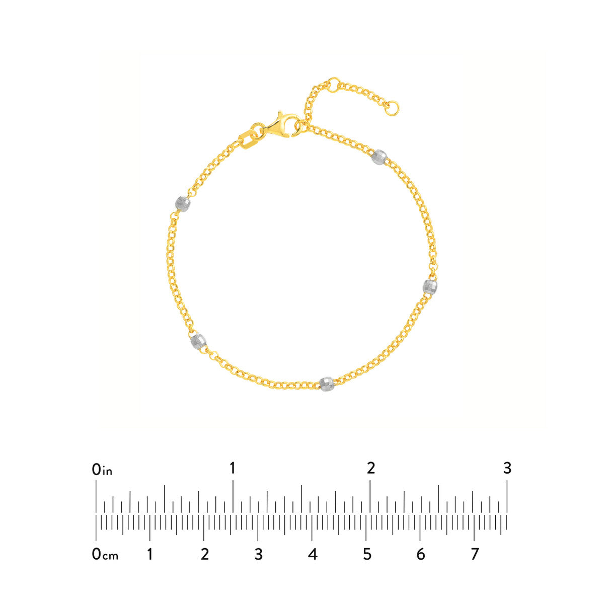 Two-Tone Disco Bead Rolo Chain Bracelet 14K Yellow Gold