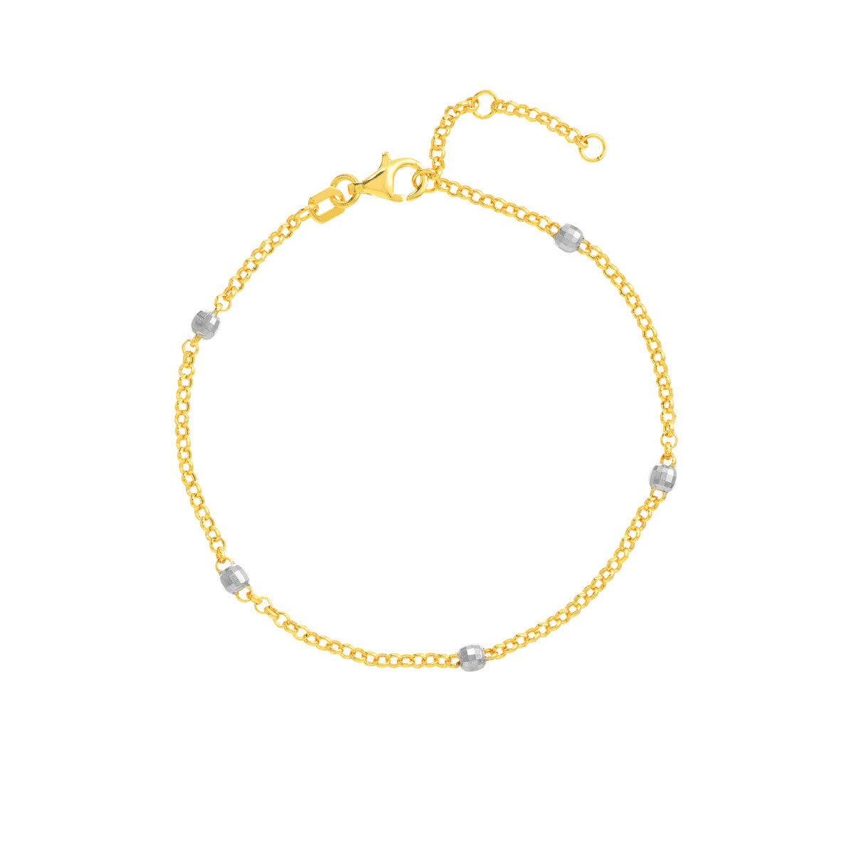 Two-Tone Disco Bead Rolo Chain Bracelet 14K Yellow Gold