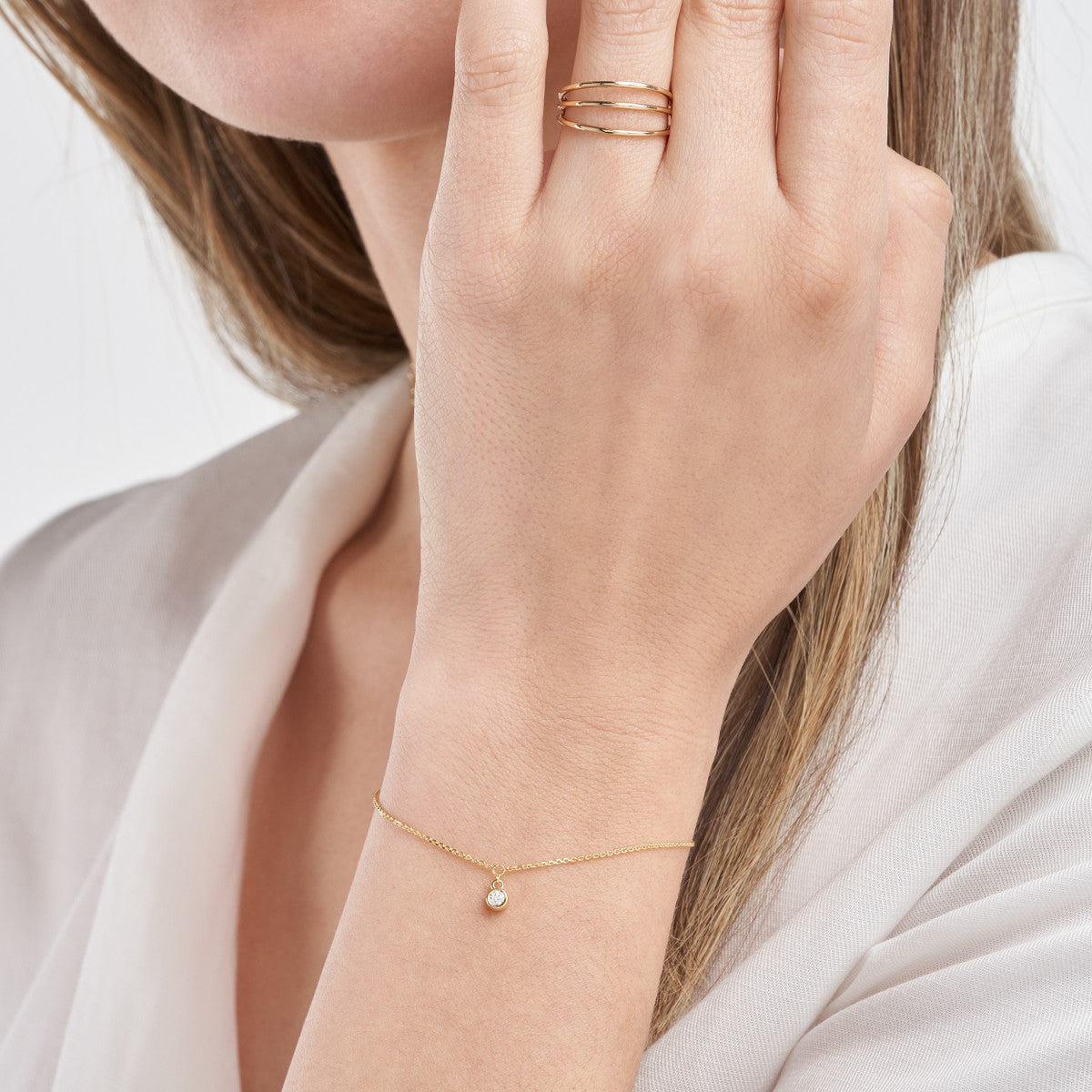 Bezel Set Diamond Charm Bracelet 14K Yellow Gold