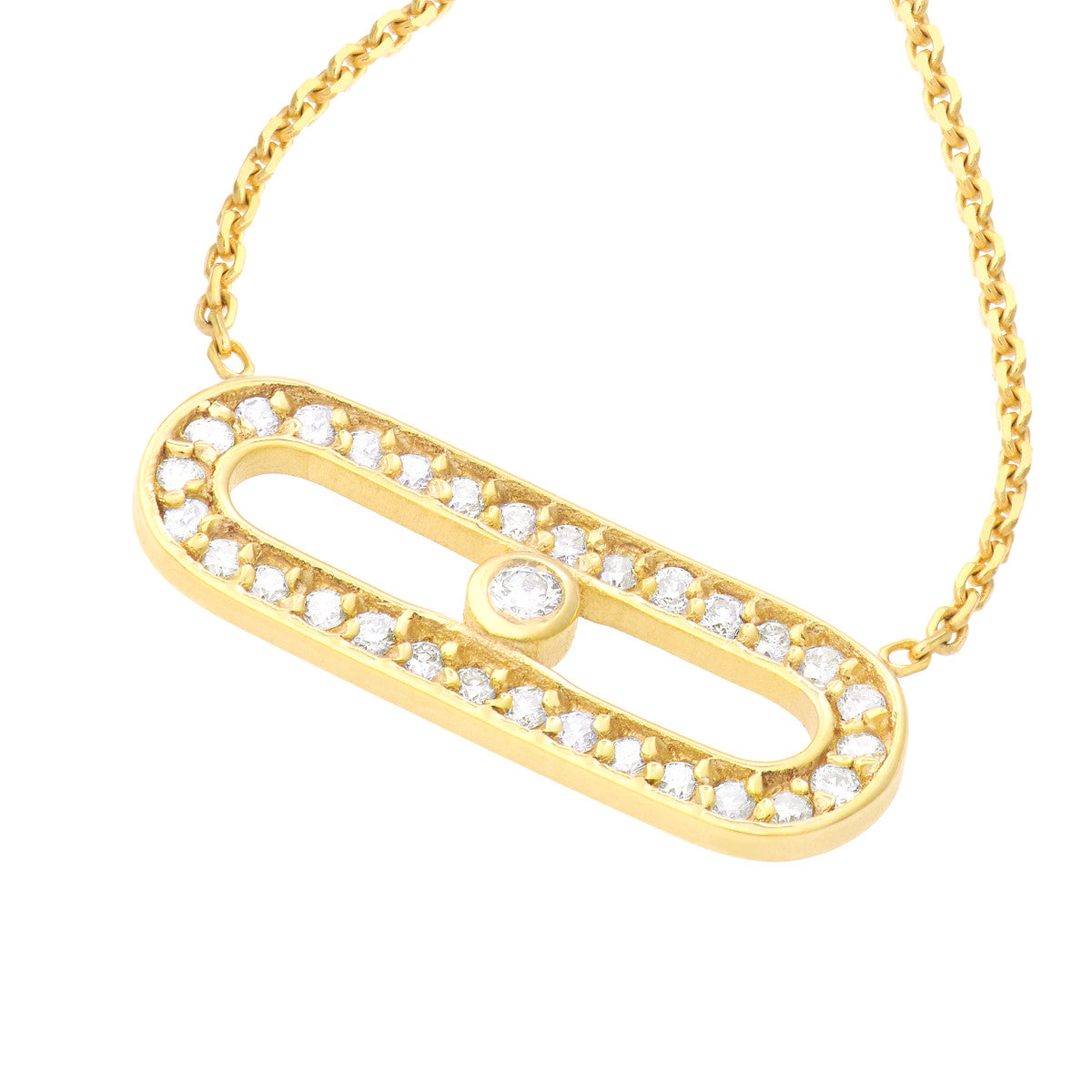 Diamond Paper Clip Element Necklace 14K Yellow Gold